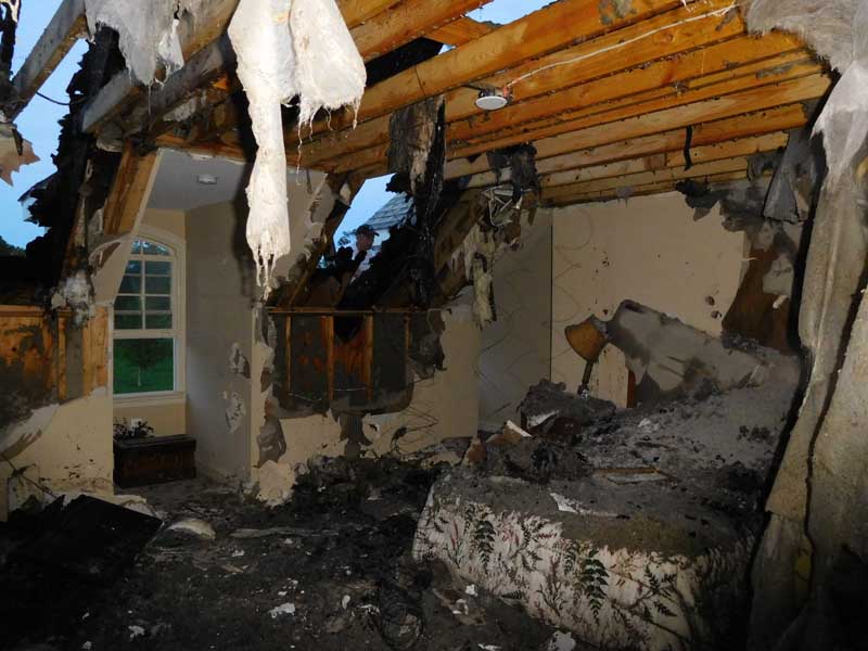 fire damaged bedroom