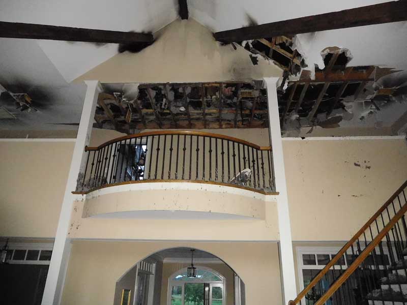 Fire damage in ceiling