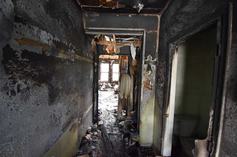 burned hallway